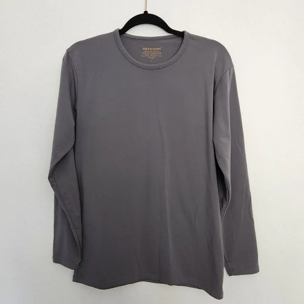 THERMAJOHN Mens Gray Long Sleeve Lighly Fleeced Lined Thermal Top Size Large